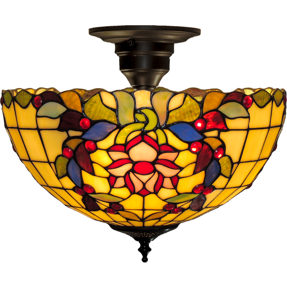 Lotus Medium Semi-Flush Tiffany Ceiling Light