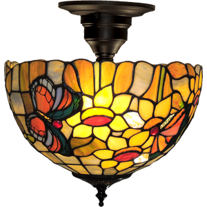 Butterfly Small Semi-Flush Tiffany Ceiling Light