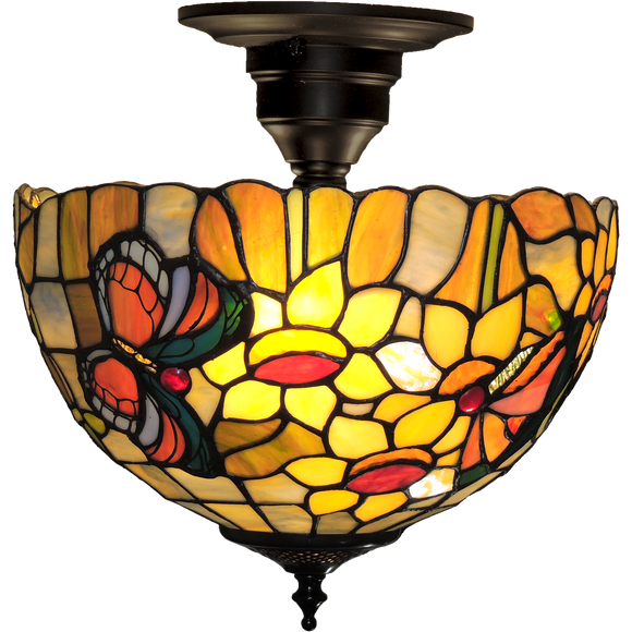 Butterfly Small Semi-Flush Tiffany Ceiling Light