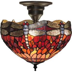 Red Dragonfly Small Semi-Flush Tiffany Ceiling Light