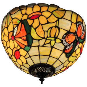 Butterfly Small Flush Tiffany Ceiling Light