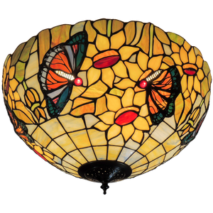 Butterfly Large Flush Tiffany Ceiling Light