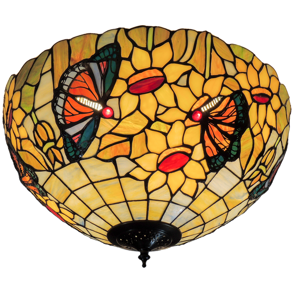 Butterfly Large Flush Tiffany Ceiling Light