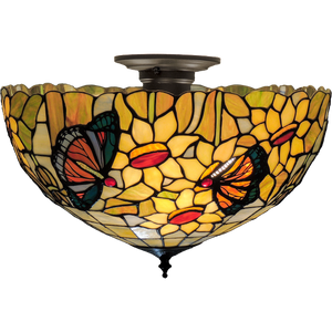 Butterfly Large Semi-Flush Tiffany Ceiling Light