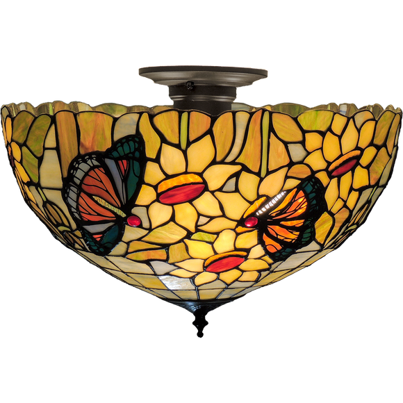 Butterfly Large Semi-Flush Tiffany Ceiling Light