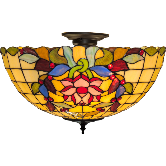 Lotus Large Semi-Flush Tiffany Ceiling Light