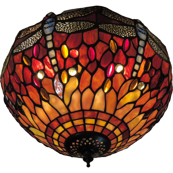 Red Dragonfly Small Flush Tiffany Ceiling Light