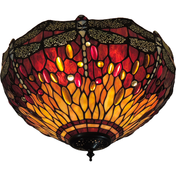 Red Dragonfly Medium Flush Tiffany Ceiling Light